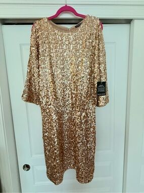 NWT Boston Proper Gold Sequin Midi Dress With Open Shoulders